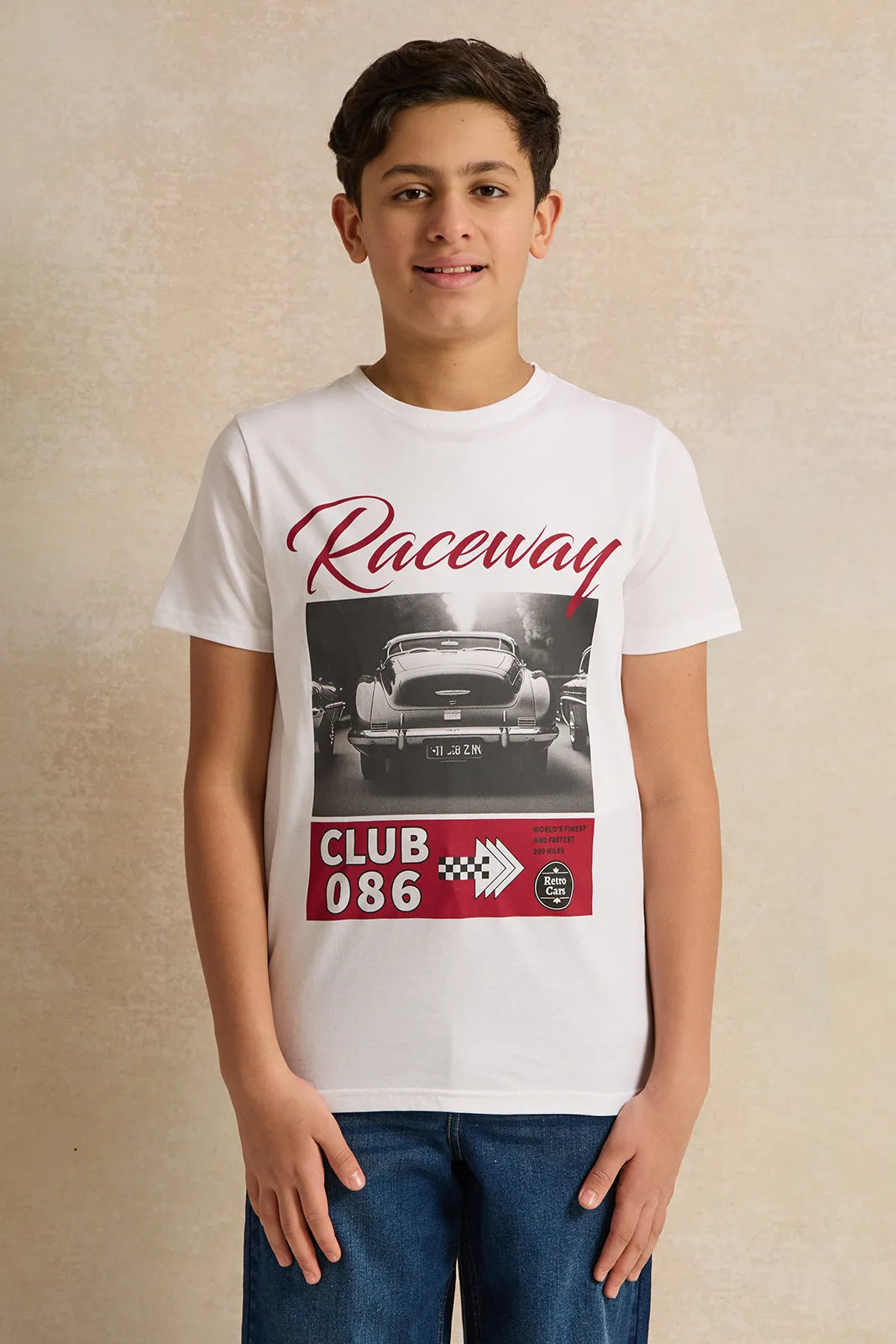 Senior Boys White Raceway Club T-Shirt