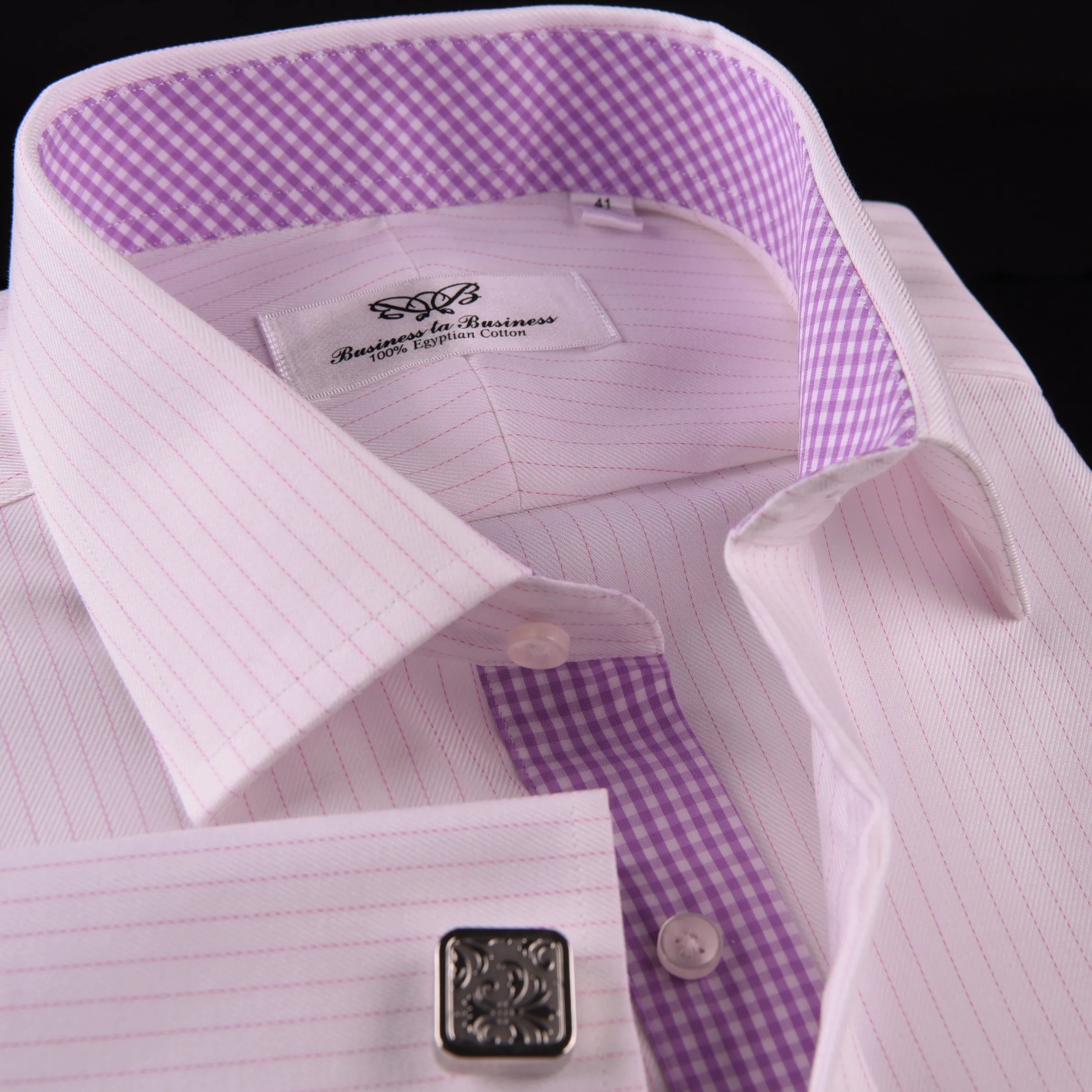 Sexy Pink Stripe Men's Twill Luxury Dress Shirt Business Formal Plaids & Checks in French Cuff with Spread Collar