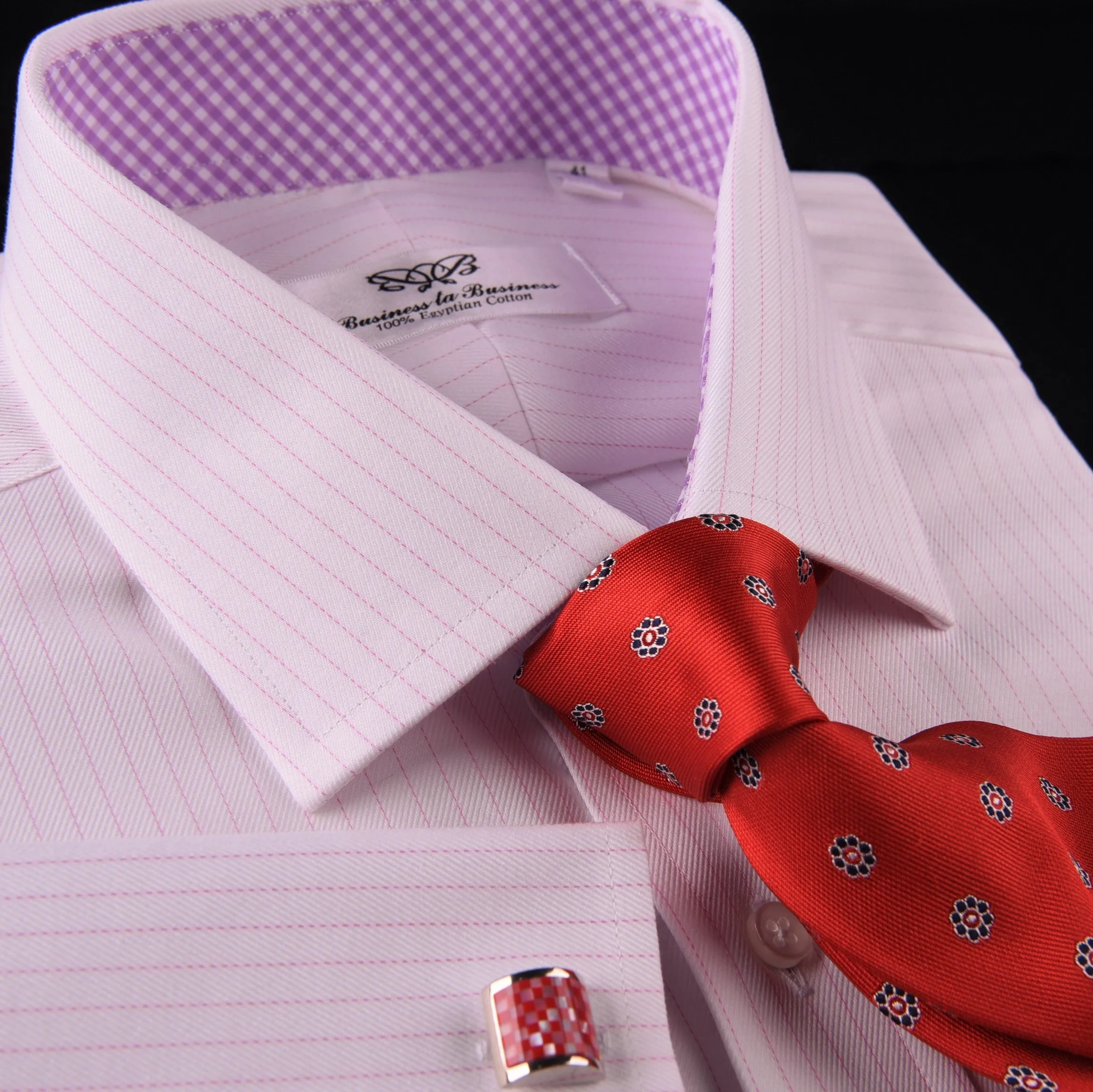 Sexy Pink Stripe Men's Twill Luxury Dress Shirt Business Formal Plaids & Checks in French Cuff with Spread Collar