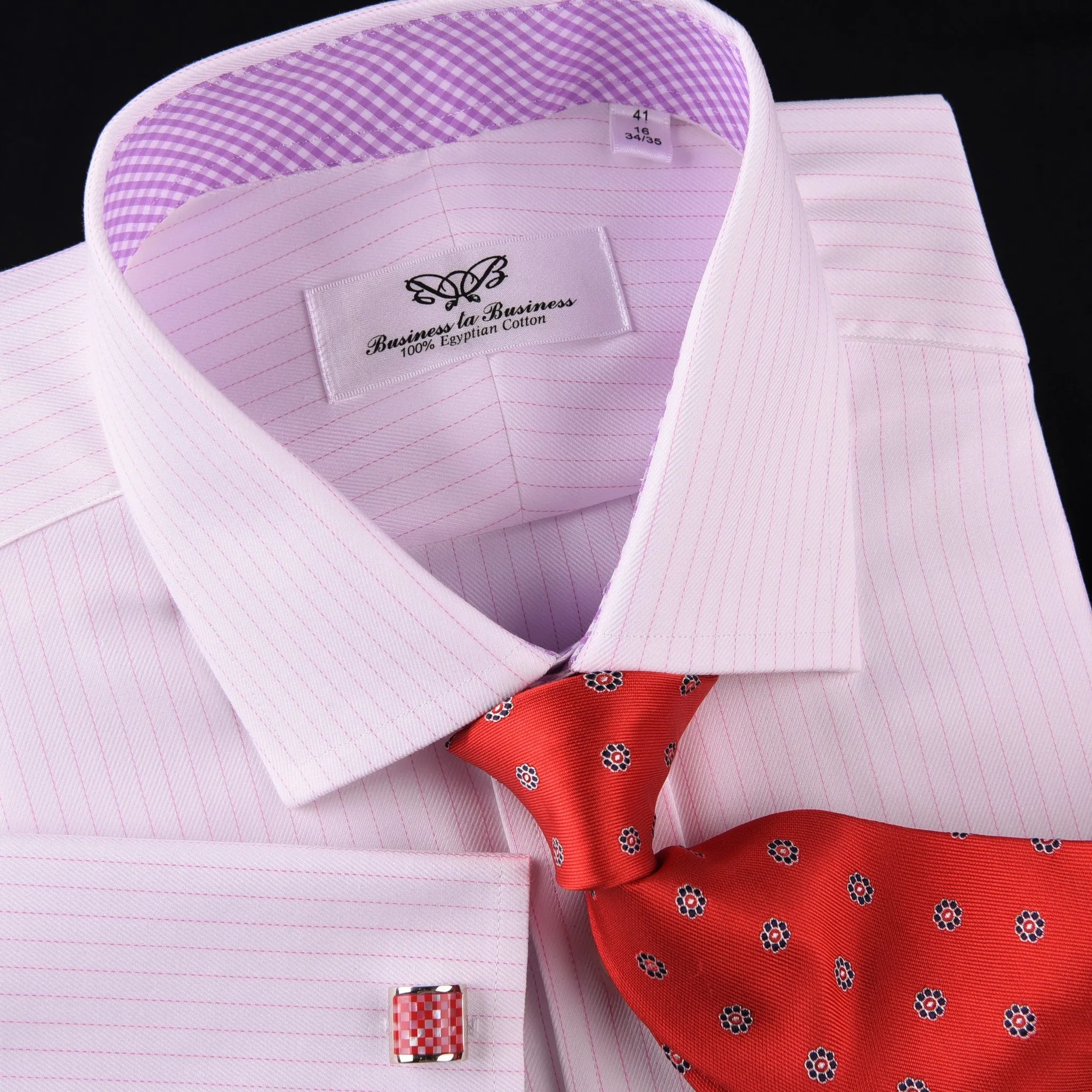 Sexy Pink Stripe Men's Twill Luxury Dress Shirt Business Formal Plaids & Checks in French Cuff with Spread Collar