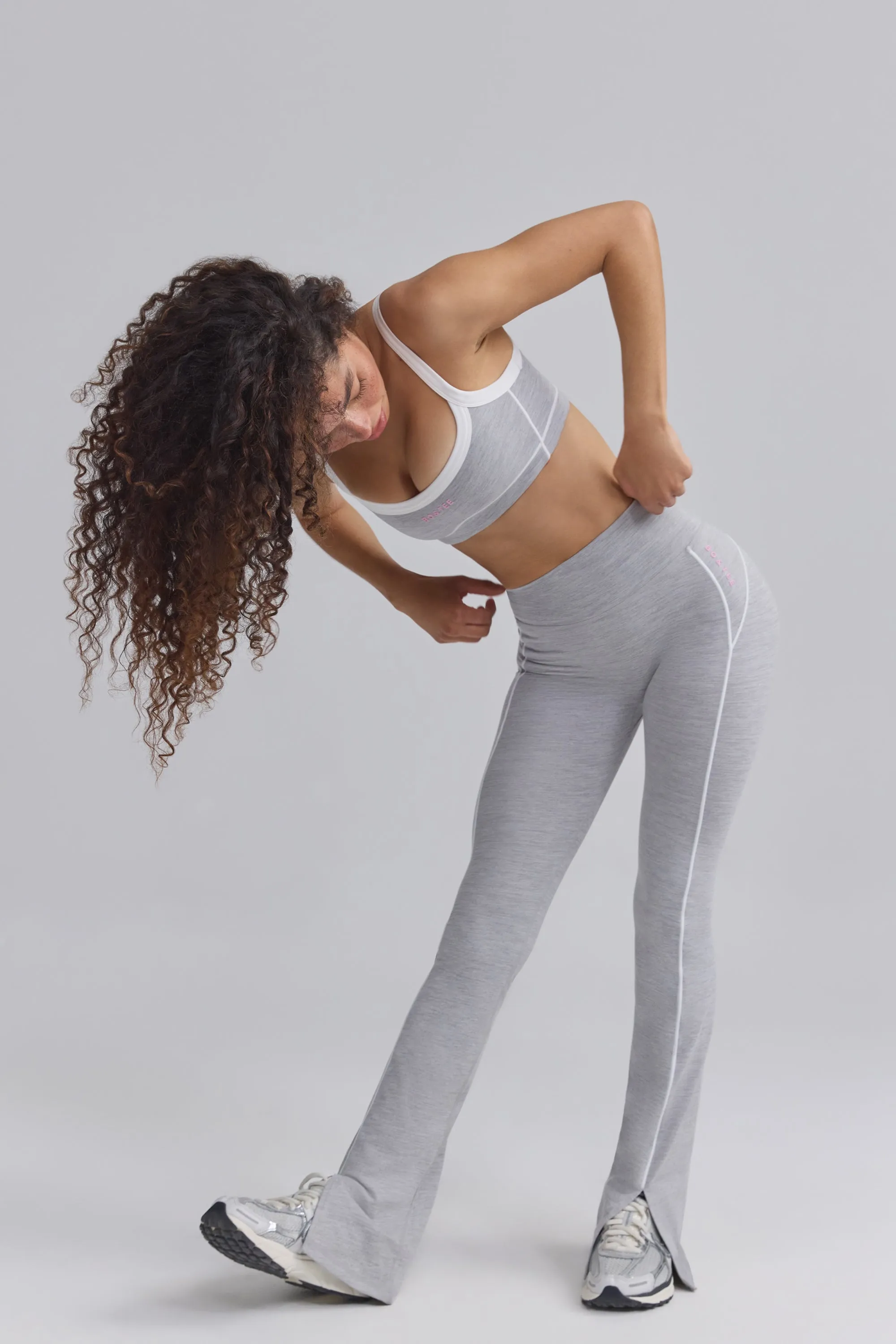 Soft Active Contrast-Trim Flared Trousers in Ice Grey