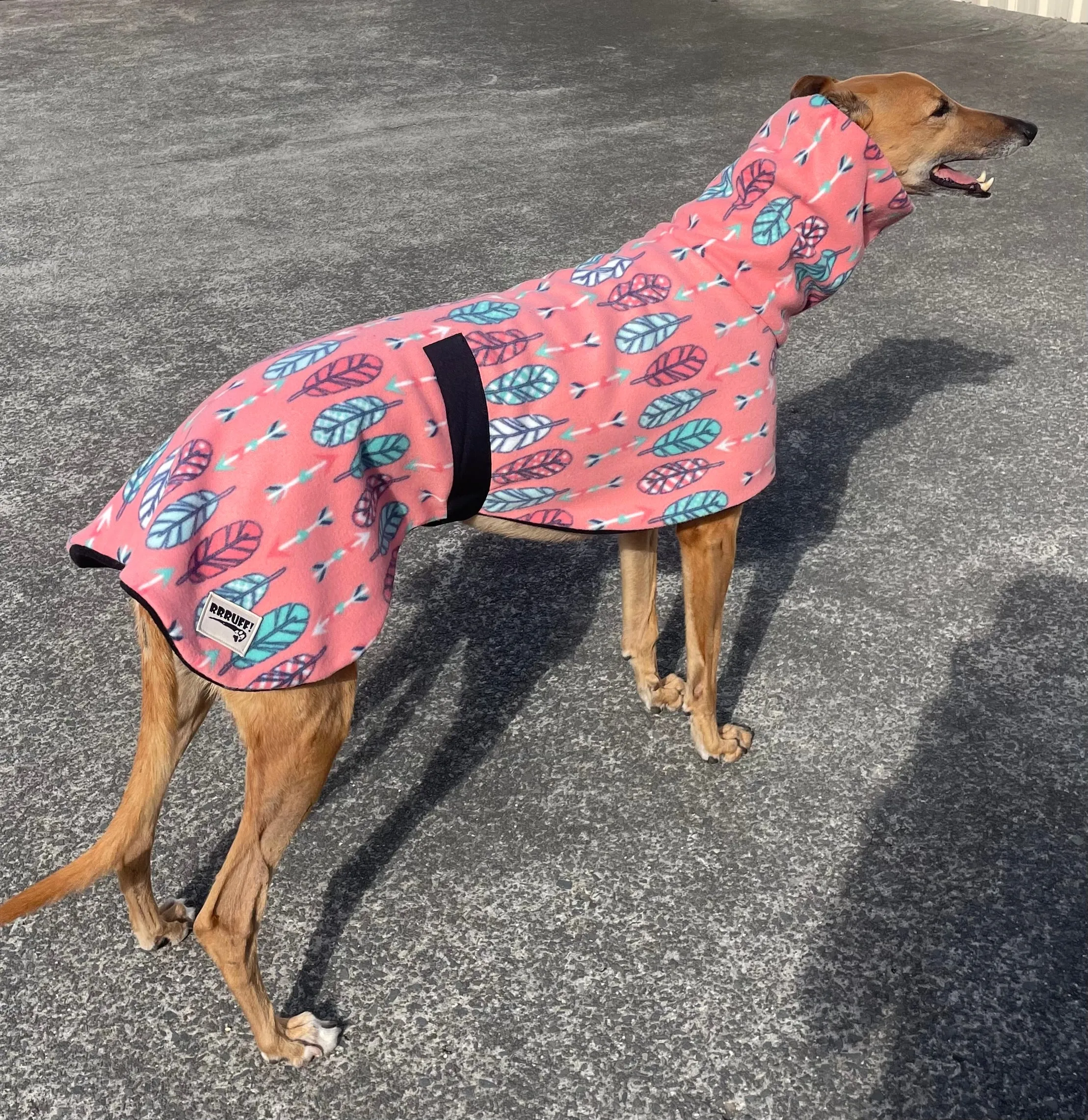 Stylish feathers greyhound coat rug snuggly polar fleece washable extra wide neck hoodie