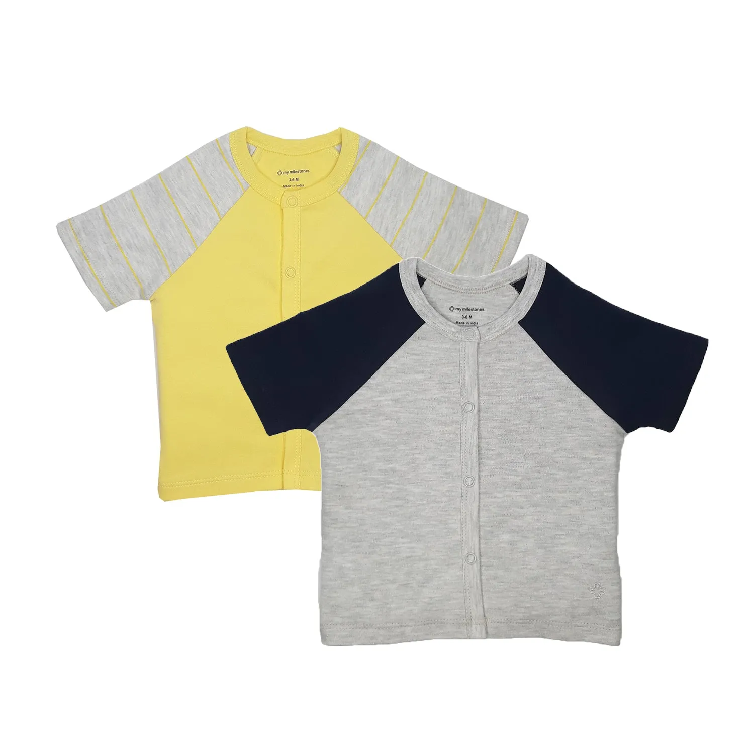 T-Shirt Half Sleeves Boys 2Pc Pack - Yellow/Grey