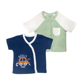 T-Shirt Half Sleeves Boys 2Pc Set - Sage Green/Blue