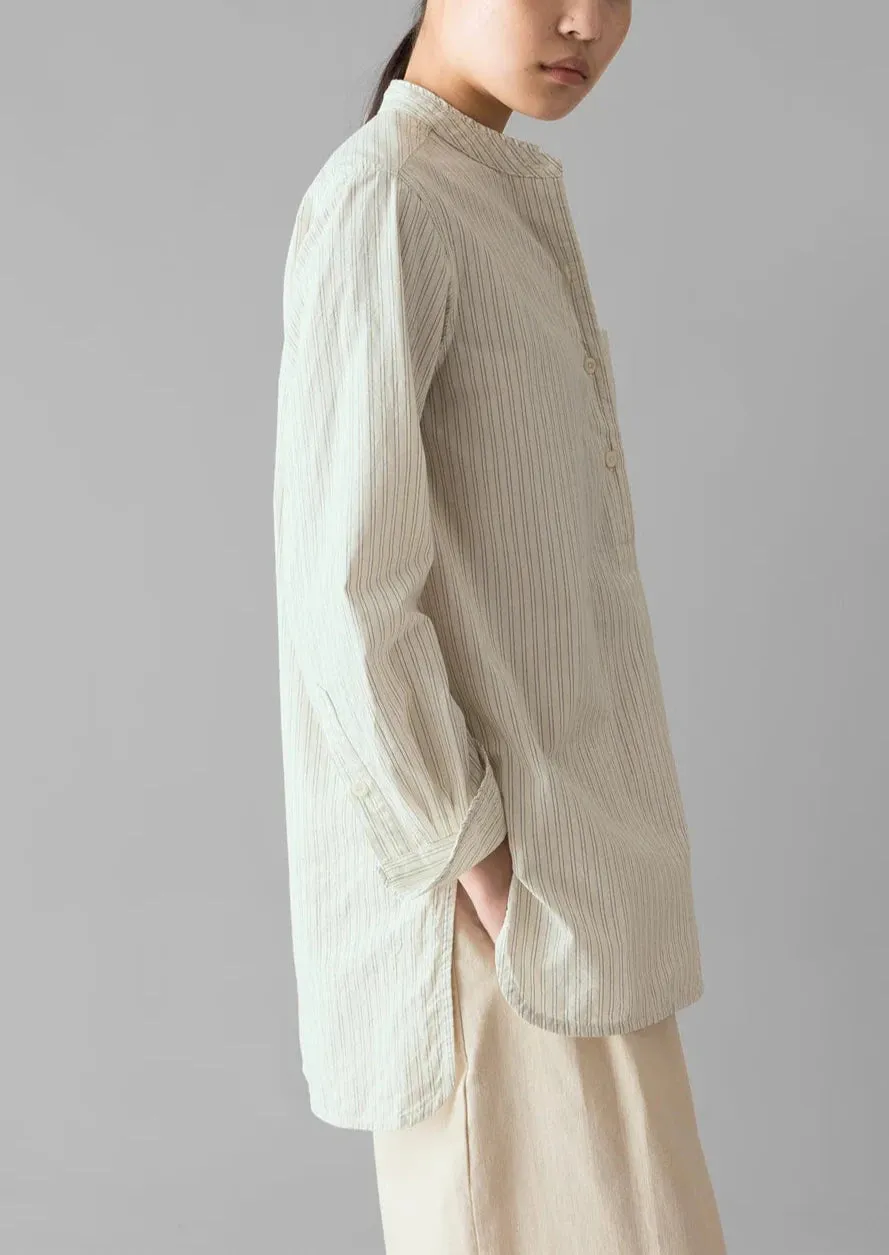 Taro Stripe Cotton Poplin Shirt, Ivory/Golden Olive