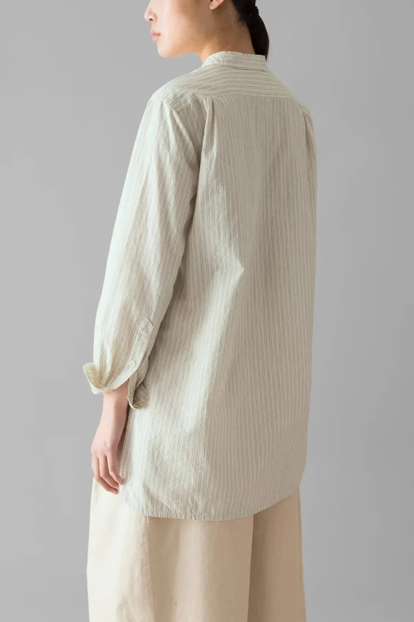 Taro Stripe Cotton Poplin Shirt, Ivory/Golden Olive