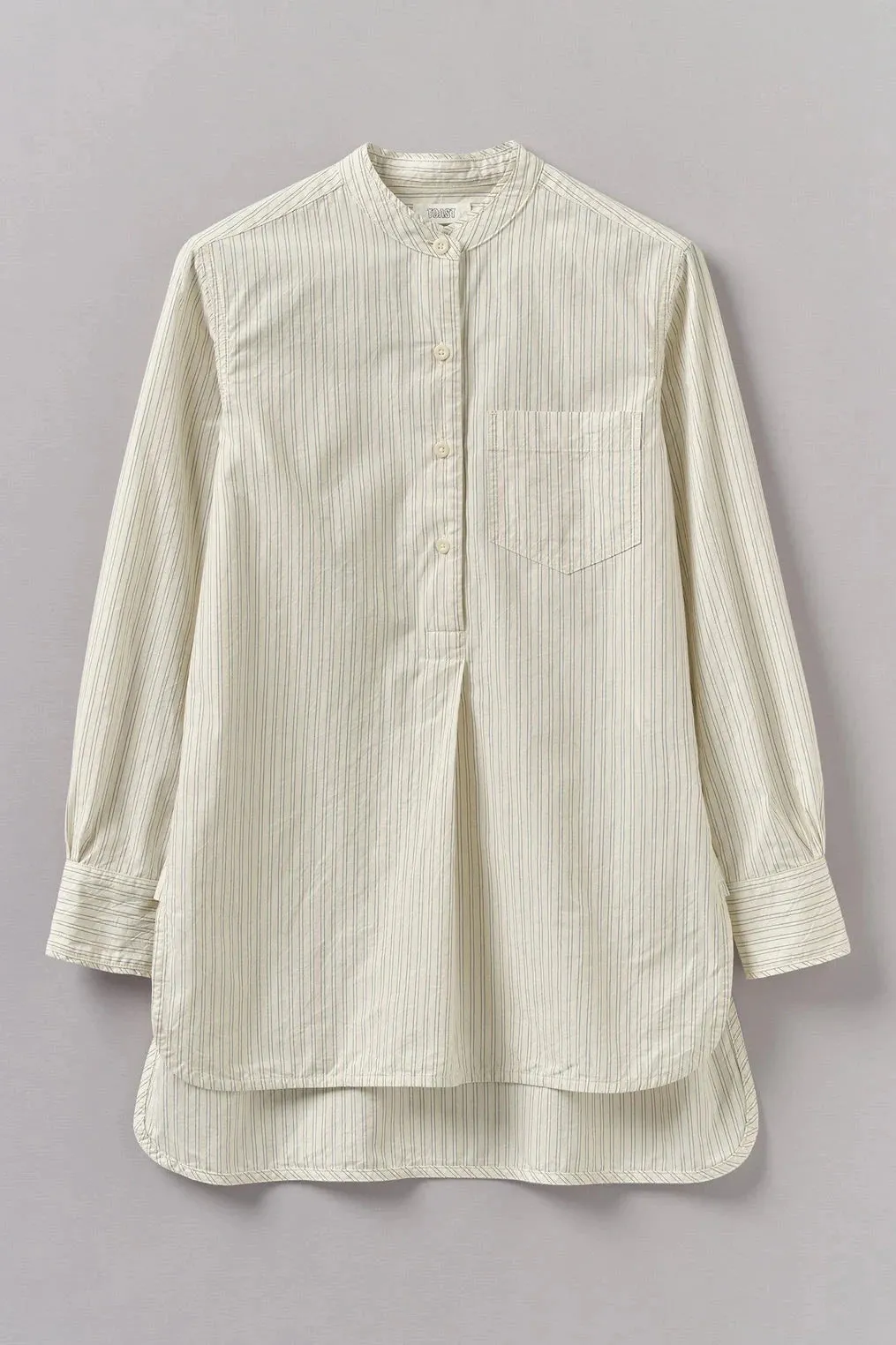 Taro Stripe Cotton Poplin Shirt, Ivory/Golden Olive