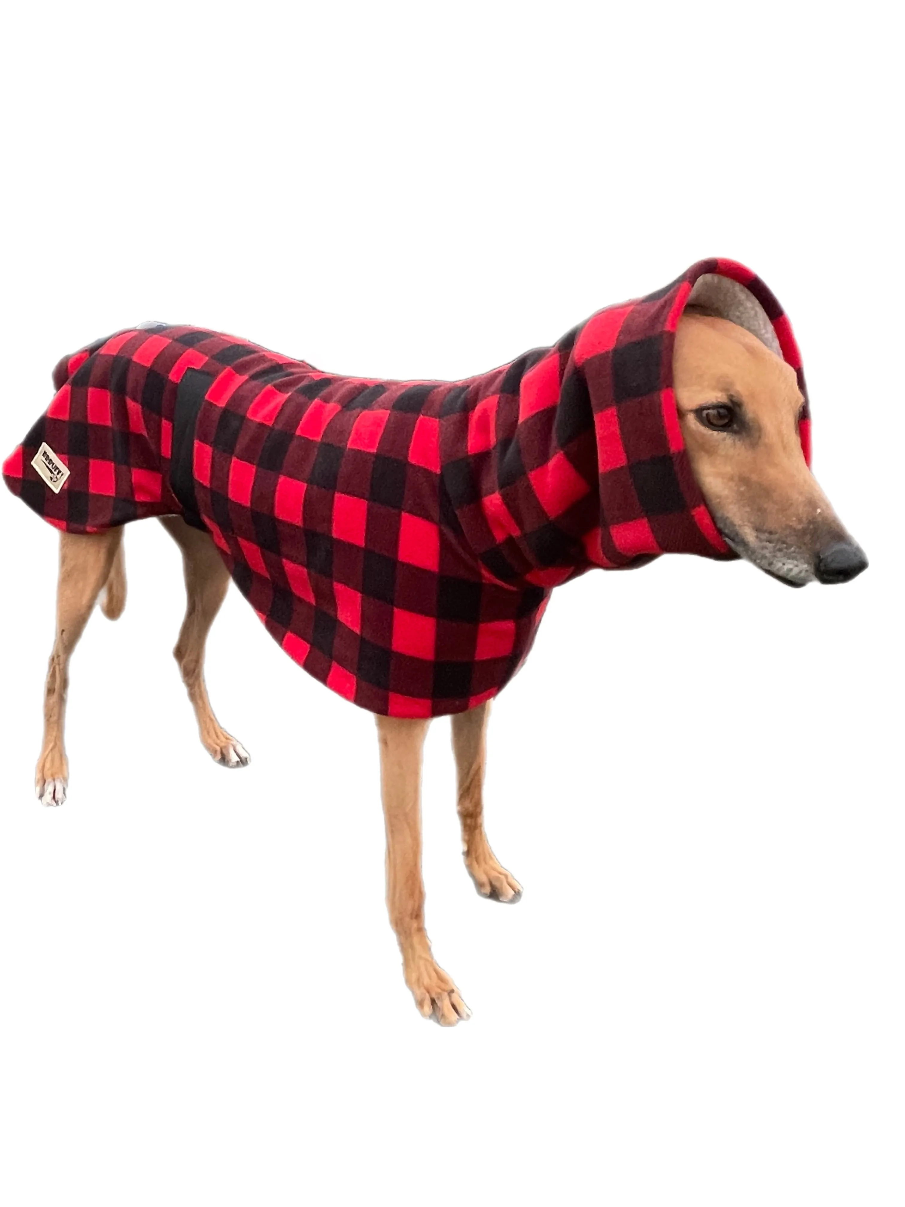 The red Lumberjack Greyhound coat in deluxe style rug red black tartan check  polar fleece washable extra wide neck