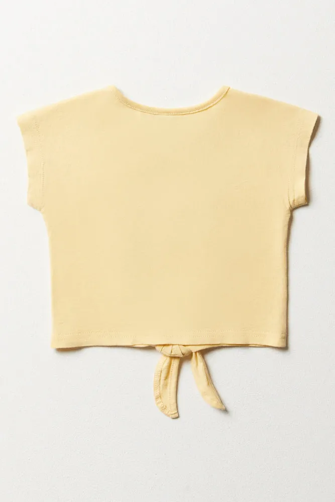 Tie Front Short Sleeve T-Shirt Yellow