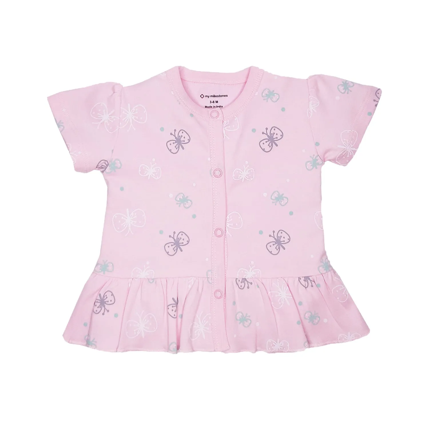 Top Half Sleeves Girls - Pink Butterfly Print