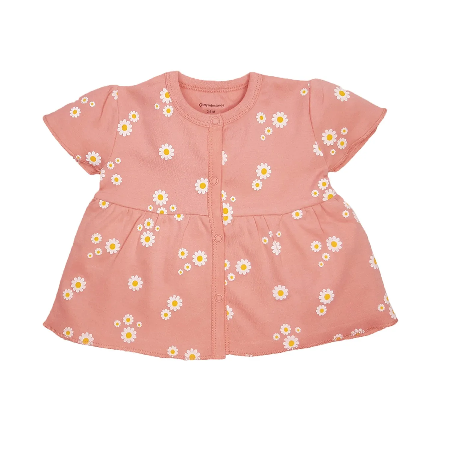 Top Half Sleeves Girls Yoke Style - Peach Daisy