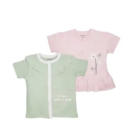 Tops Half Sleeves Girls Pink/Sage Green - 2Pc Set