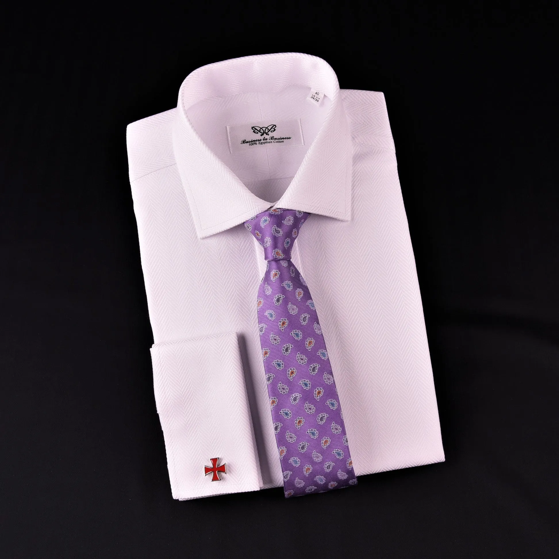 White Herringbone Twill Business Dress Shirt Formal Luxury Fashion