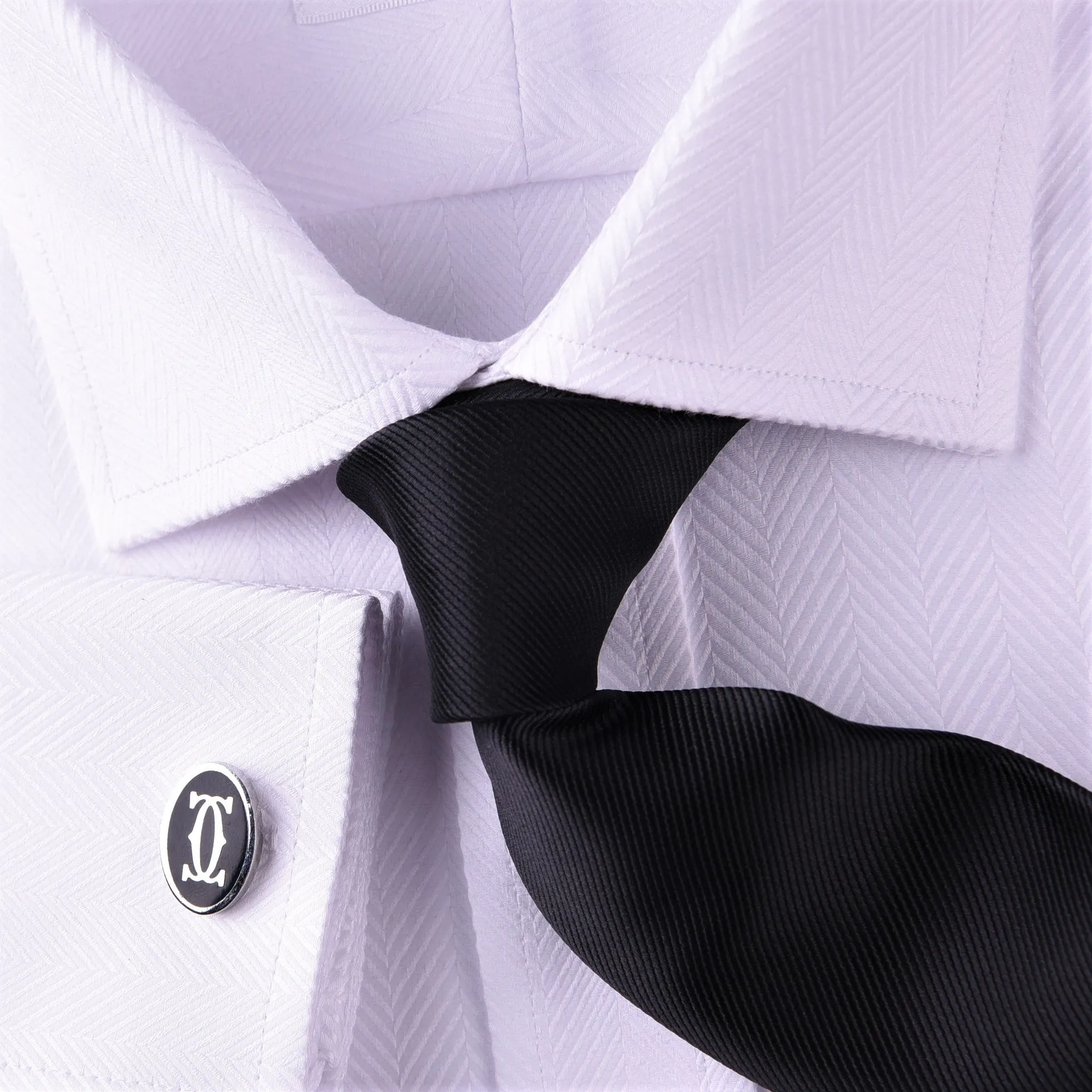 White Herringbone Twill Business Dress Shirt Formal Luxury Fashion