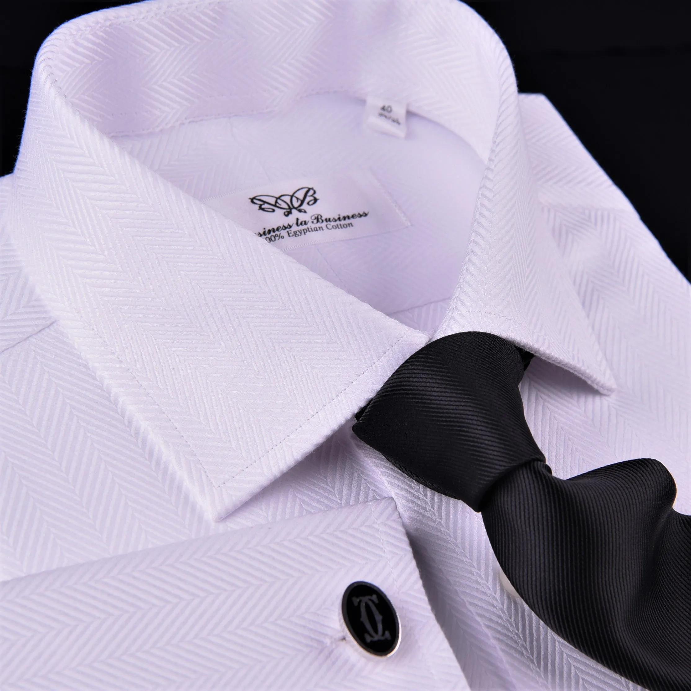 White Herringbone Twill Business Dress Shirt Formal Luxury Fashion