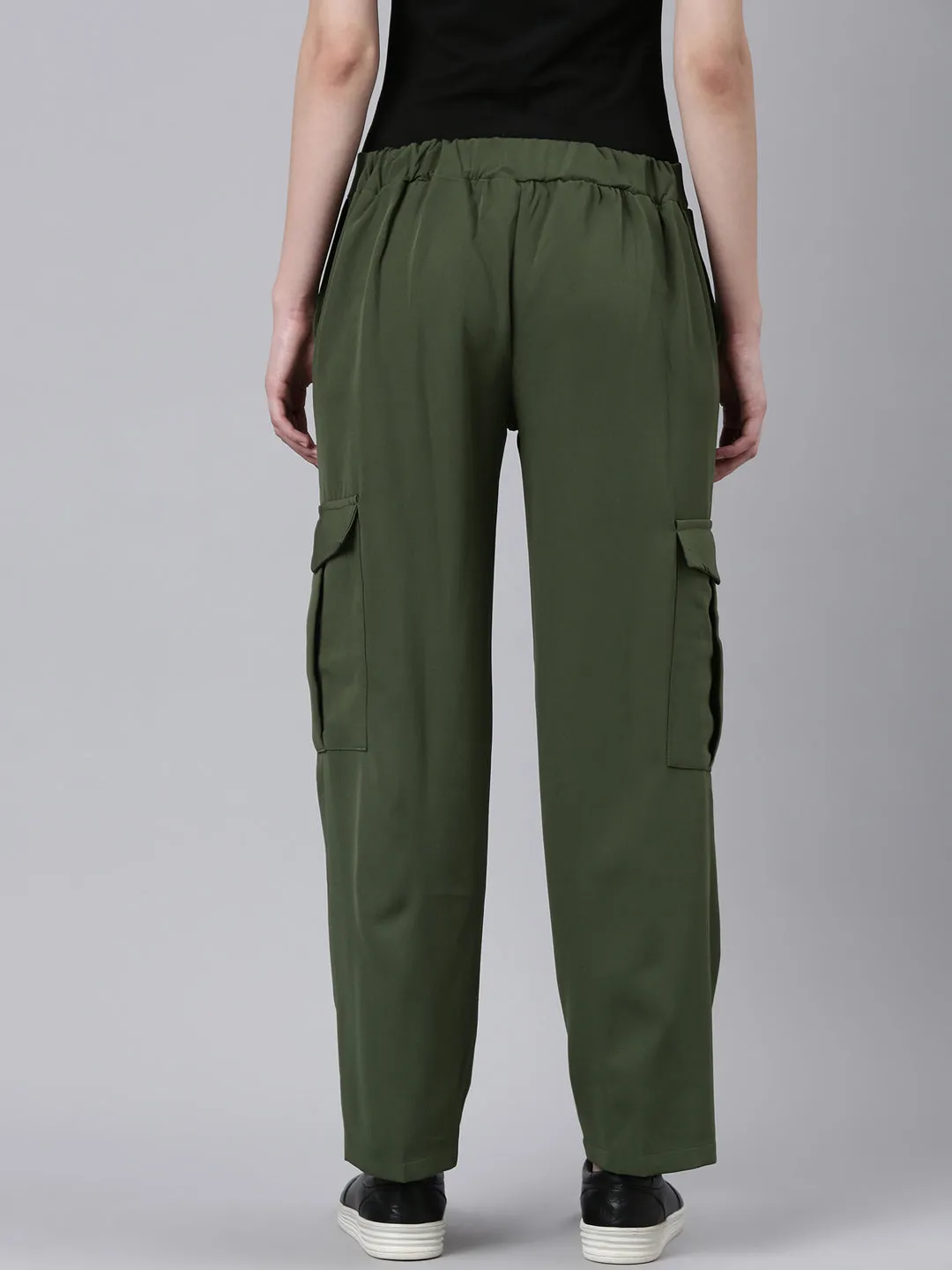 Women Olive Solid Cargos