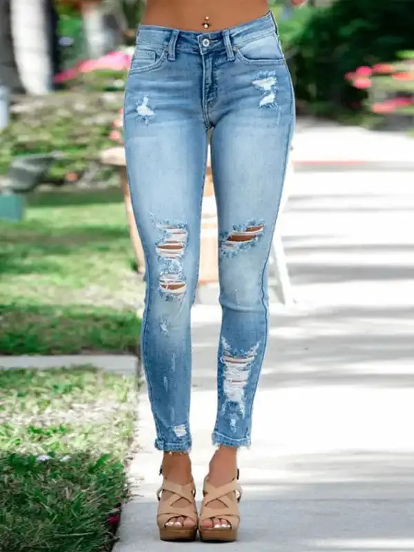 Women’s New Elastic Slim-fitting Ripped Sexy Small Foot Jeans