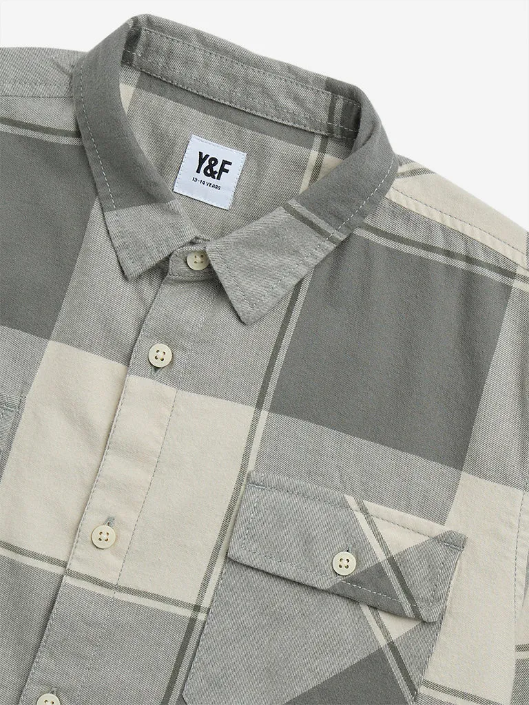 Y&F Kids Sage Checks Pattern Cotton Shirt