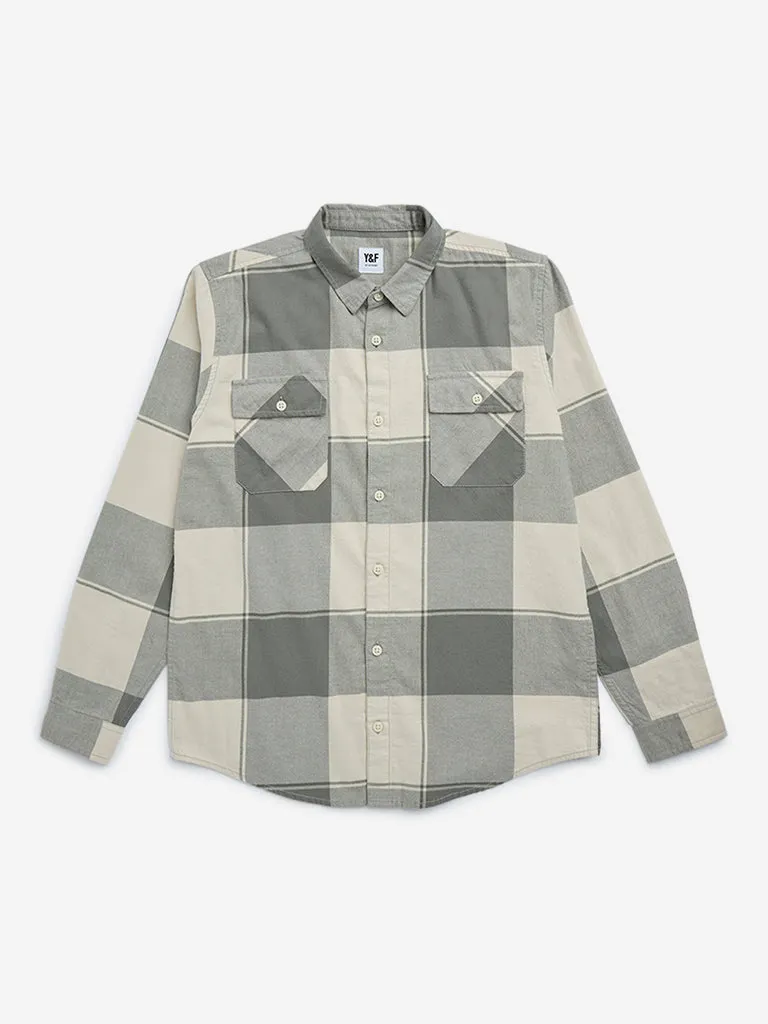 Y&F Kids Sage Checks Pattern Cotton Shirt